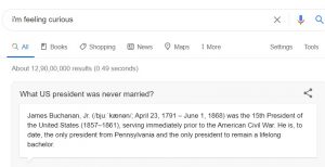 im feeling curious - Google Fun Fact - what US president was never married